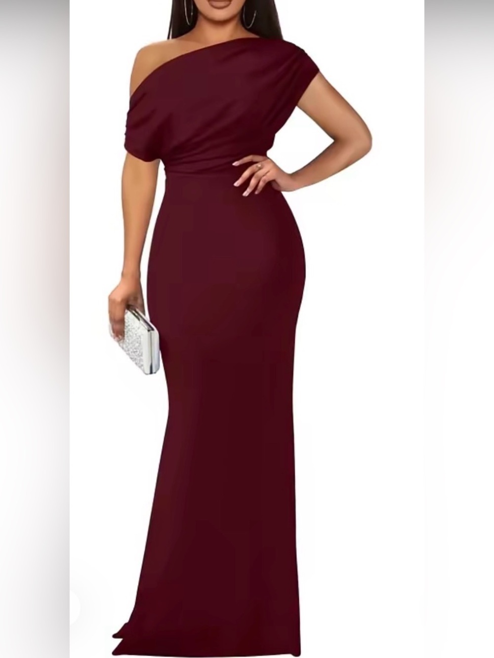 Elegant One-Shoulder Burgundy Evening Gown